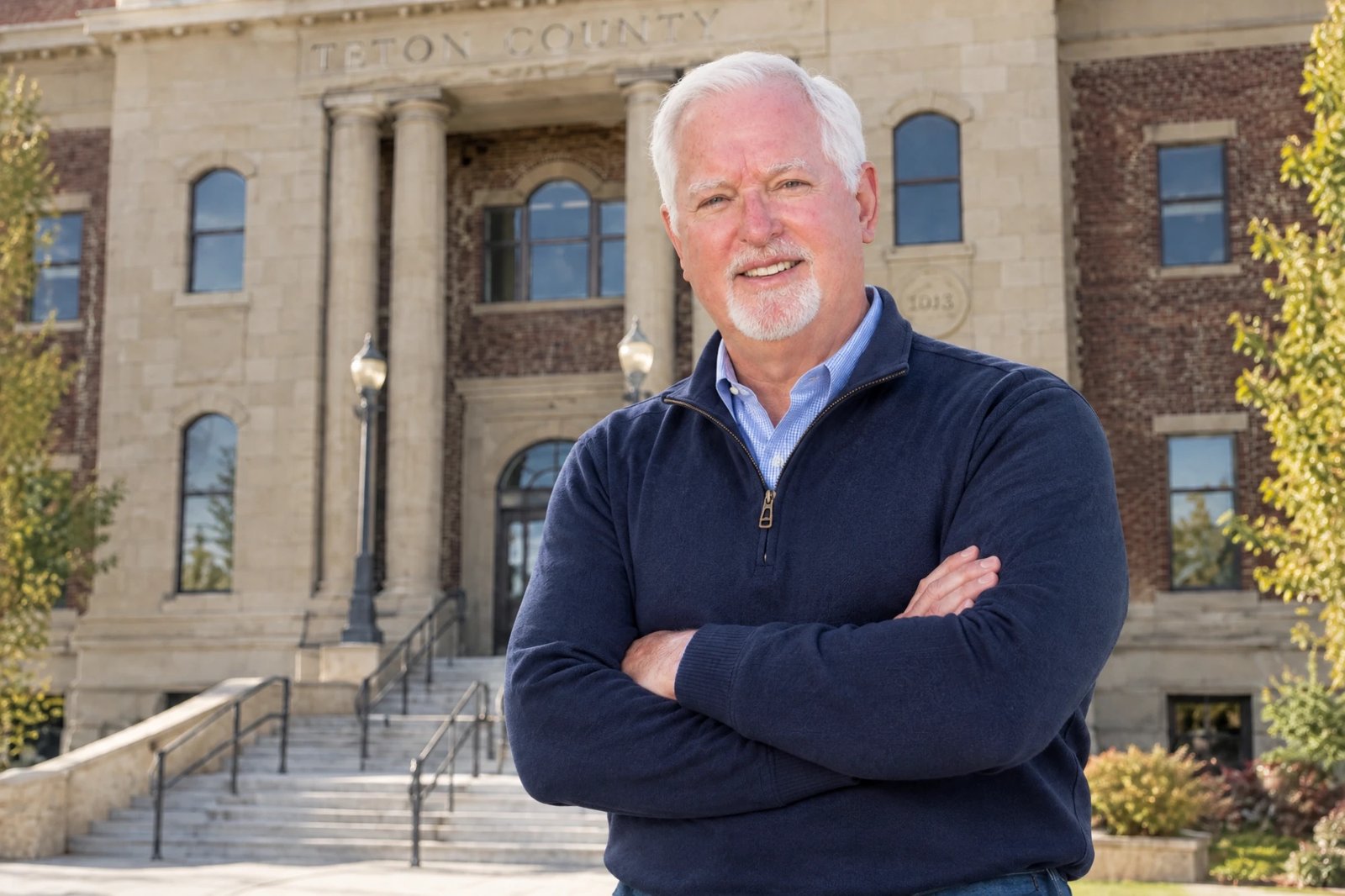 Brad Wolfe standing in front of the Teton County Courthouse